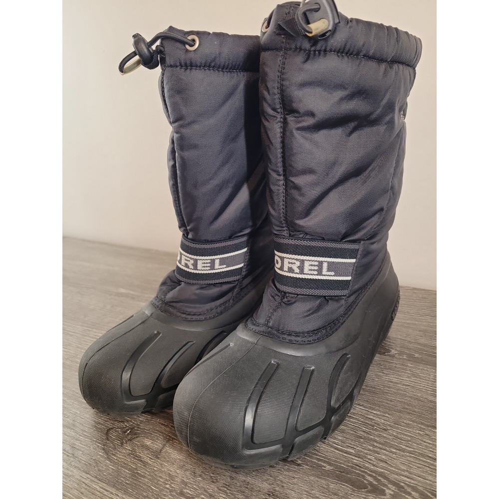 Sorel Commander Snow Boots Youth Size 6 Black Nylon Waterproof Winter Duck Boots